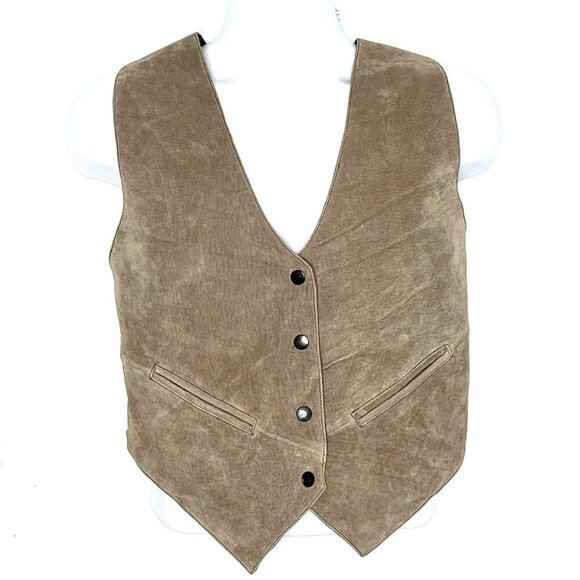 Learsi Mens Suede Leather Vest sz S Tan Snap Front Pockets Ranch Western - Picture 1 of 10